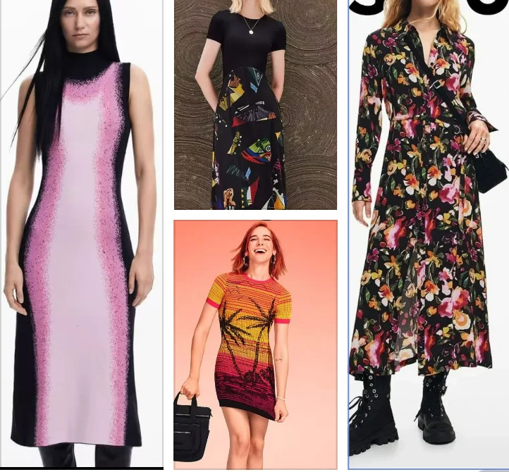 

Foreign trade original single Spanish spring and summer new flower mesh elastic slim round neck dress