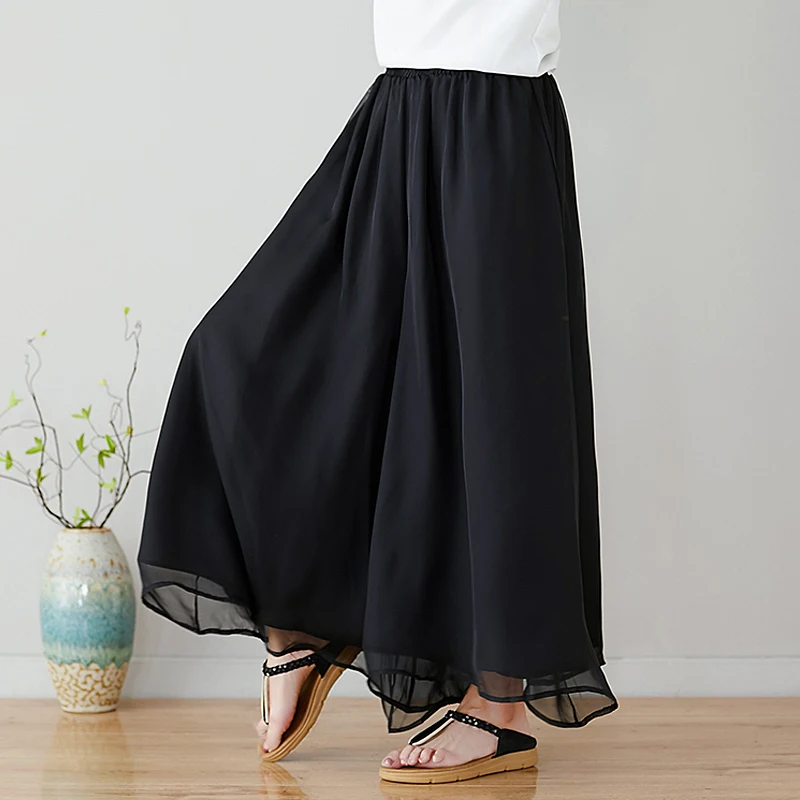 

Bla Wide Leg Casual Pants Nine Points Yoga Pants Women Sitting Pants Summer New Artistic Chiffon Skirt Pants Thin 2020