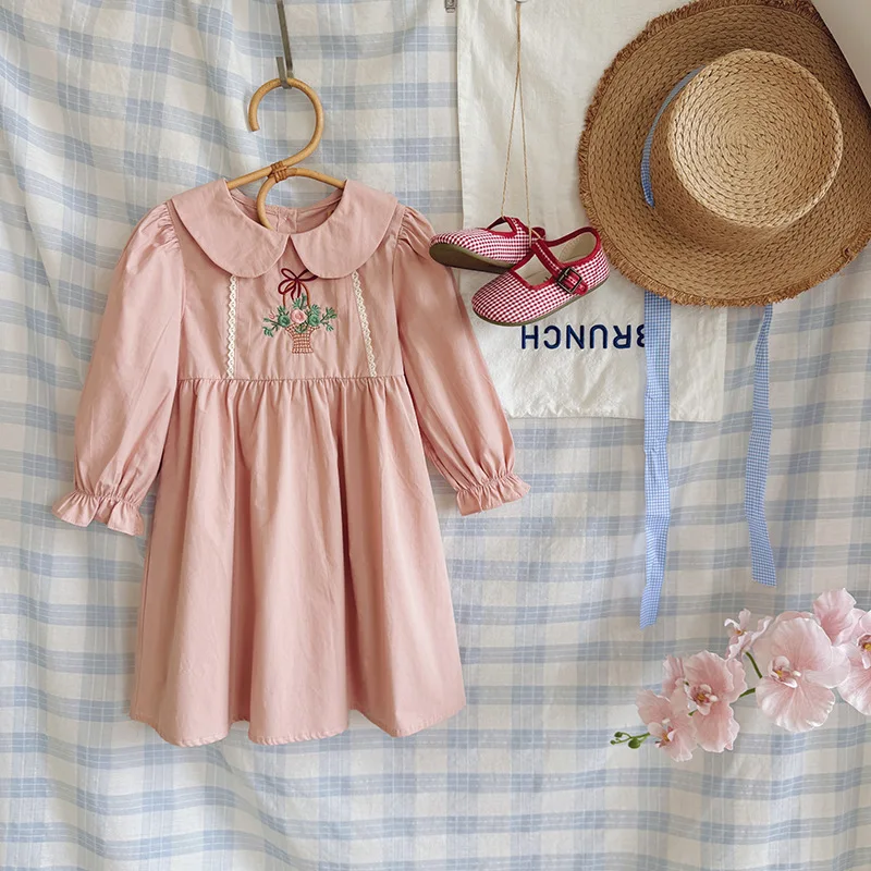 

Forest Style Pastoral Floral Embroidered Girl's Dress2025Autumn New Style Doll Collar Lace Sweet Long Sleeve Princess Dress