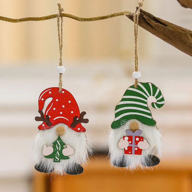 New Faceless Elderly Wooden Pendant with Beads for Christmas Tree Decoration