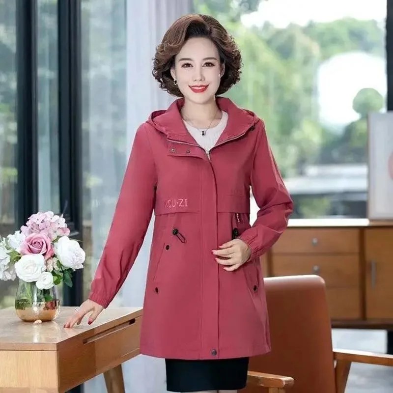 Autumn Windbreaker 2022 New Spring And Autumn Women's Solid Color Hooded Middle-aged And Elderly Windbreaker Fashion Coat Women
