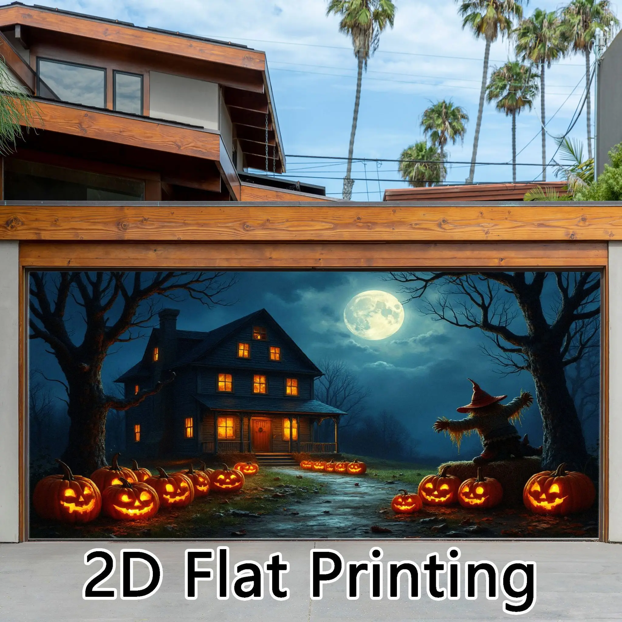 Single-piece 2D print design, Halloween printed garage door canvas, suitable for villa warehouse holiday parties