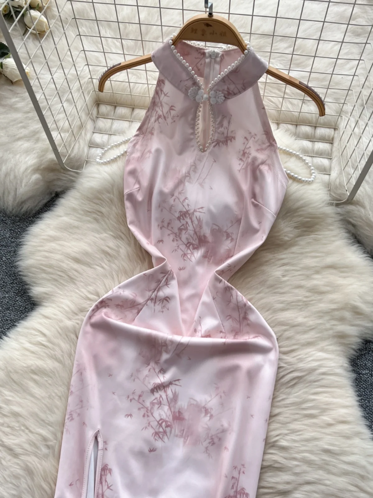 Ele Retro Chinesisches Design Dr Damen Svel Bedrucktes A-Linien-Midi-Kleid mit hoher Taille und Schlitzen Pendeln Koreanisches Sle