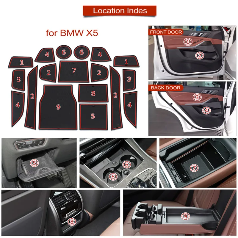 Car pvc rubber anti-slip mat Door storage slot water cup anti-slip mat For BMW X5 G05 2019