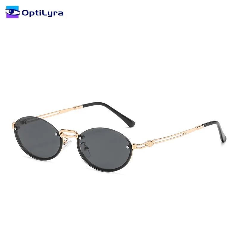 

OptiLyra Brand Women's Frameless Oval Sunglasses UV400 Protective Lenses Fashionable Metal Frameless Sunglasses