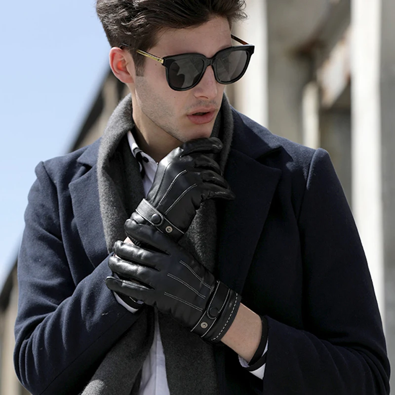 Gants de conduite en similicuir pour hommes, gants en cuir fins, imperméables, écran tactile, chauds, mode hivernale