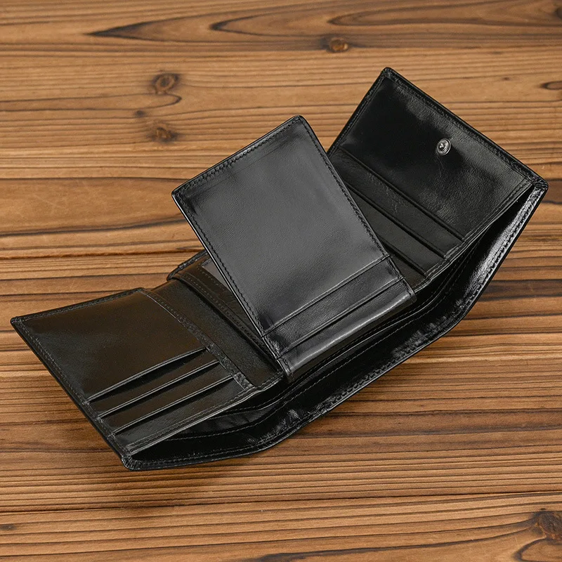 Korte RFID-portemonnee van echt leer met ritssluiting, portemonnee, multifunctionele zakelijke portemonnee met grote capaciteit
