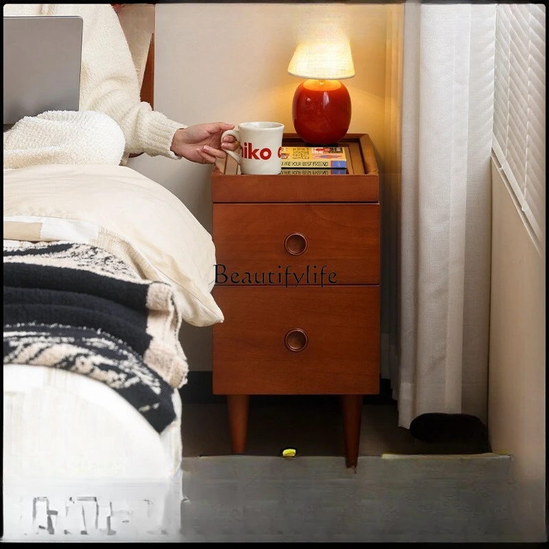 

Retro solid wood bedside storage cabinet Super narrow crack bedside storage cabinet