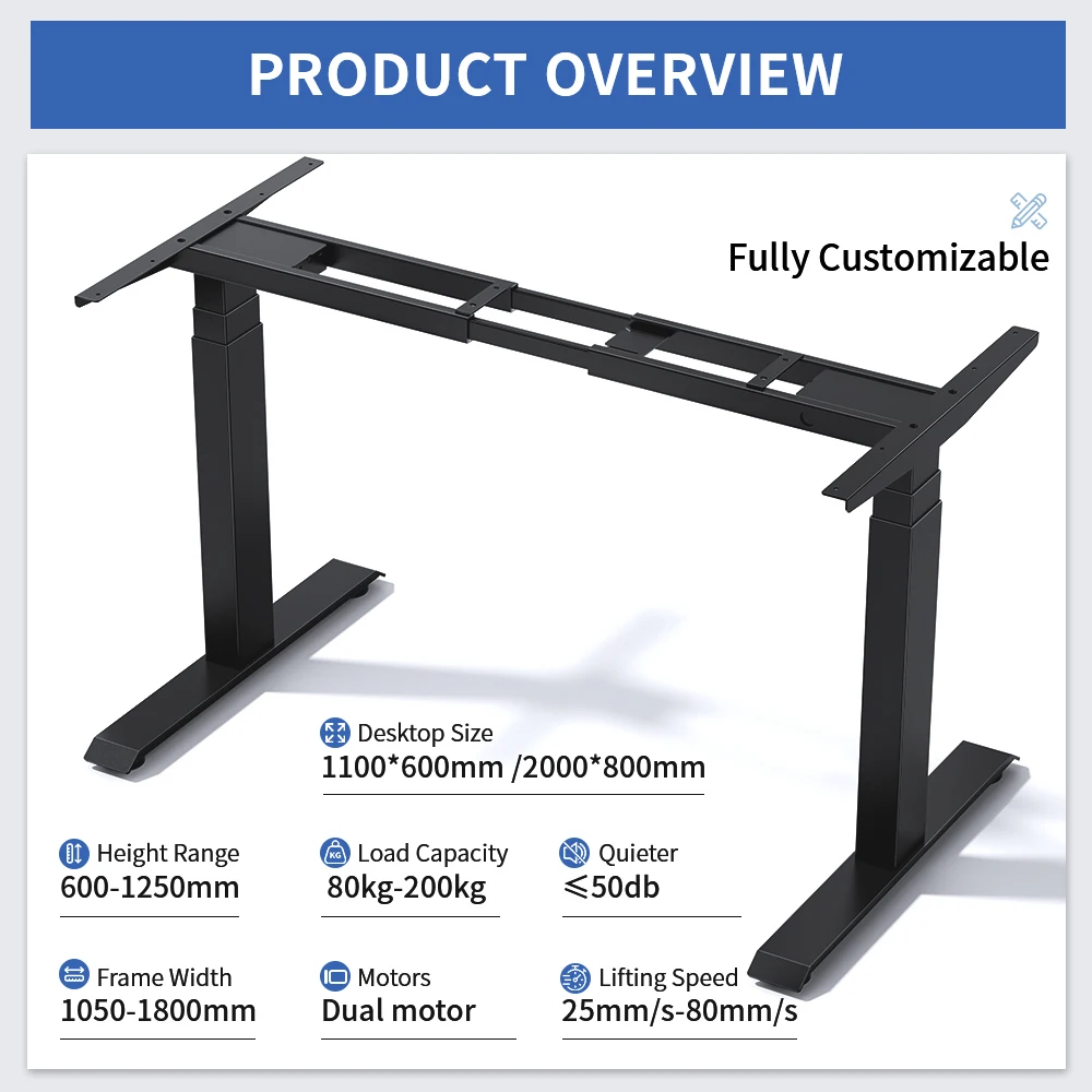 Modern Electric Standing Desk Dual Motor Height Adjustable Desk Stainless Steel Lifting Study Table Home Office Sit Stand Desk