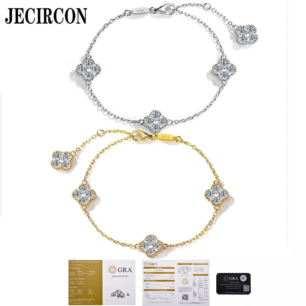 

JECIRCON S925 Sterling Silver Full Moissanite Bracelet for Women Light Luxury Exquisite Elegant Jewelry Gift VVS1 1.6ct Diamond