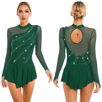 Women Adults Figure Skating Lyrical Modern Dance Dress Competition Costume Mesh Splice Leotards Dress Gymnastic Ballet Dancewear