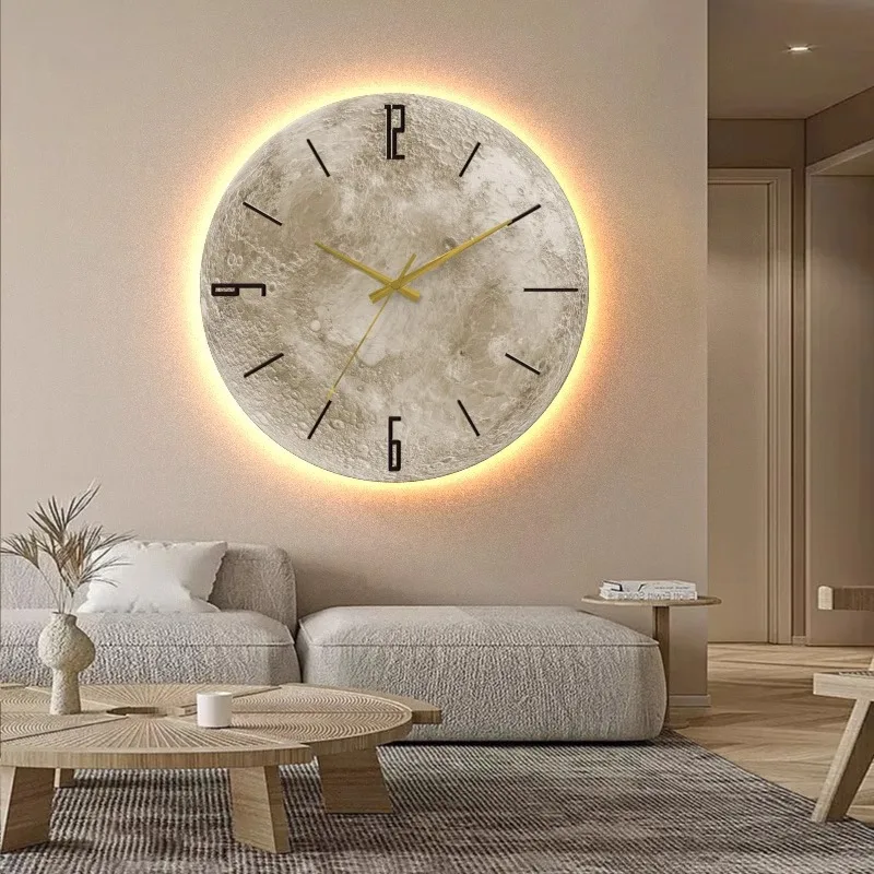 Sandstone Moon Silent Wall Clock, Living Room Sofa Background Atmosphere Light Clock