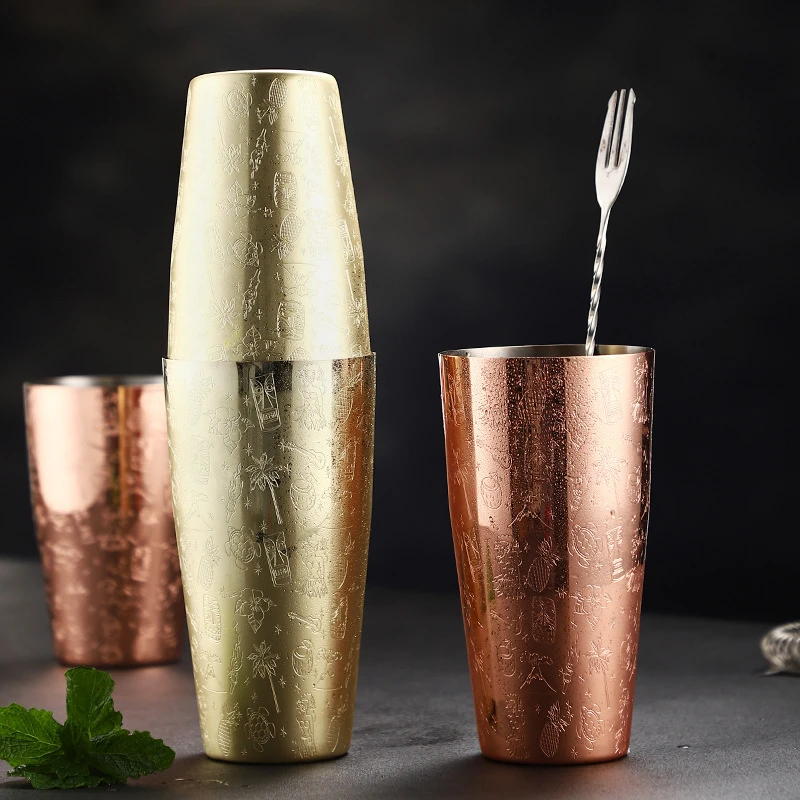 

1pcs Boston Cocktail Shaker With Etched Pattern Bar Cocktail Shaker Tin Set Bar Tool