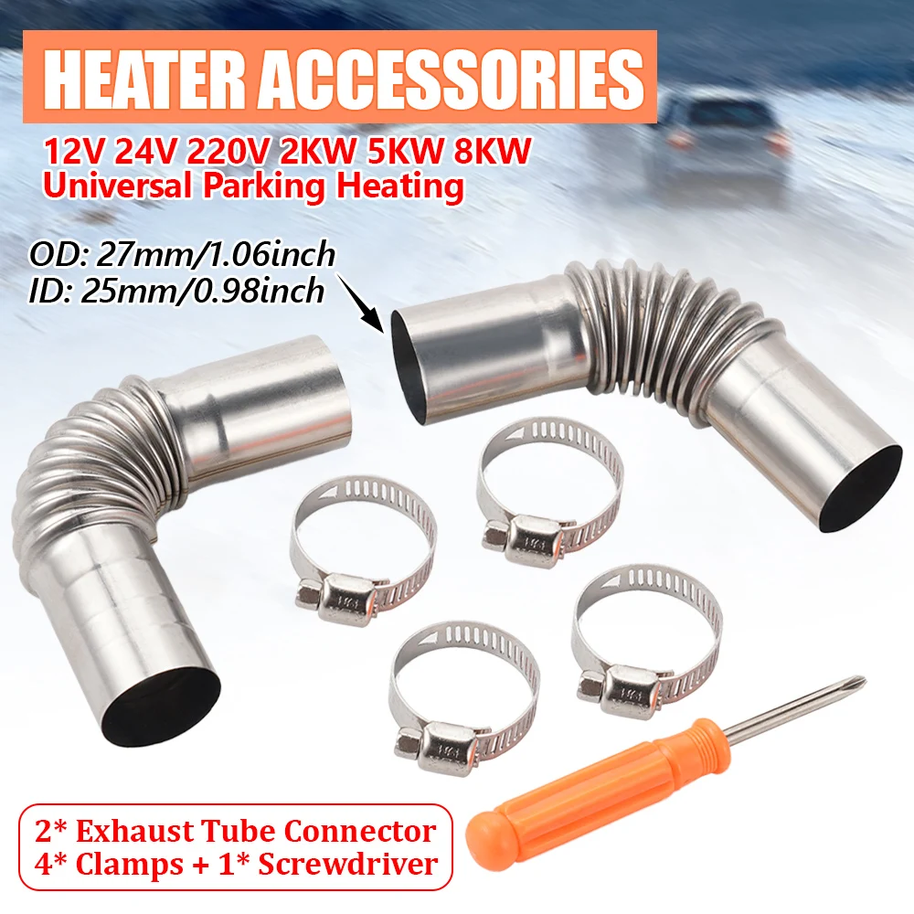 

Stainless Steel Exhaust Pipe Fitting Kit 25MM For 2KW 5KW 8KW Diesel Parking Heater Car RV Boat With Clamps Screwdriver Set