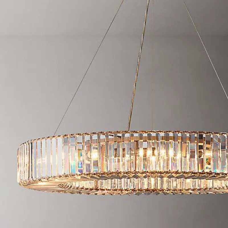 Circular LED Crystal Chandelier Lamp - Home round Pendant Lighting for Foyer Hotel Villa Hall Decoration Hanging Lamp