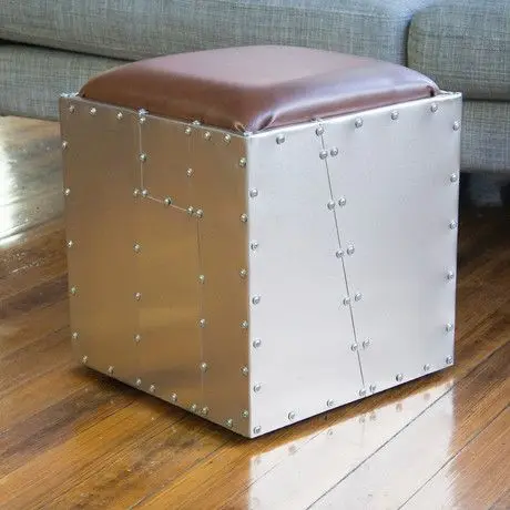 Retro Industrial Loft Style Luxury Real Leather Aviator Stool Pouff Vintage Living Room Bedroom Durable Comfortable Tufted Bench