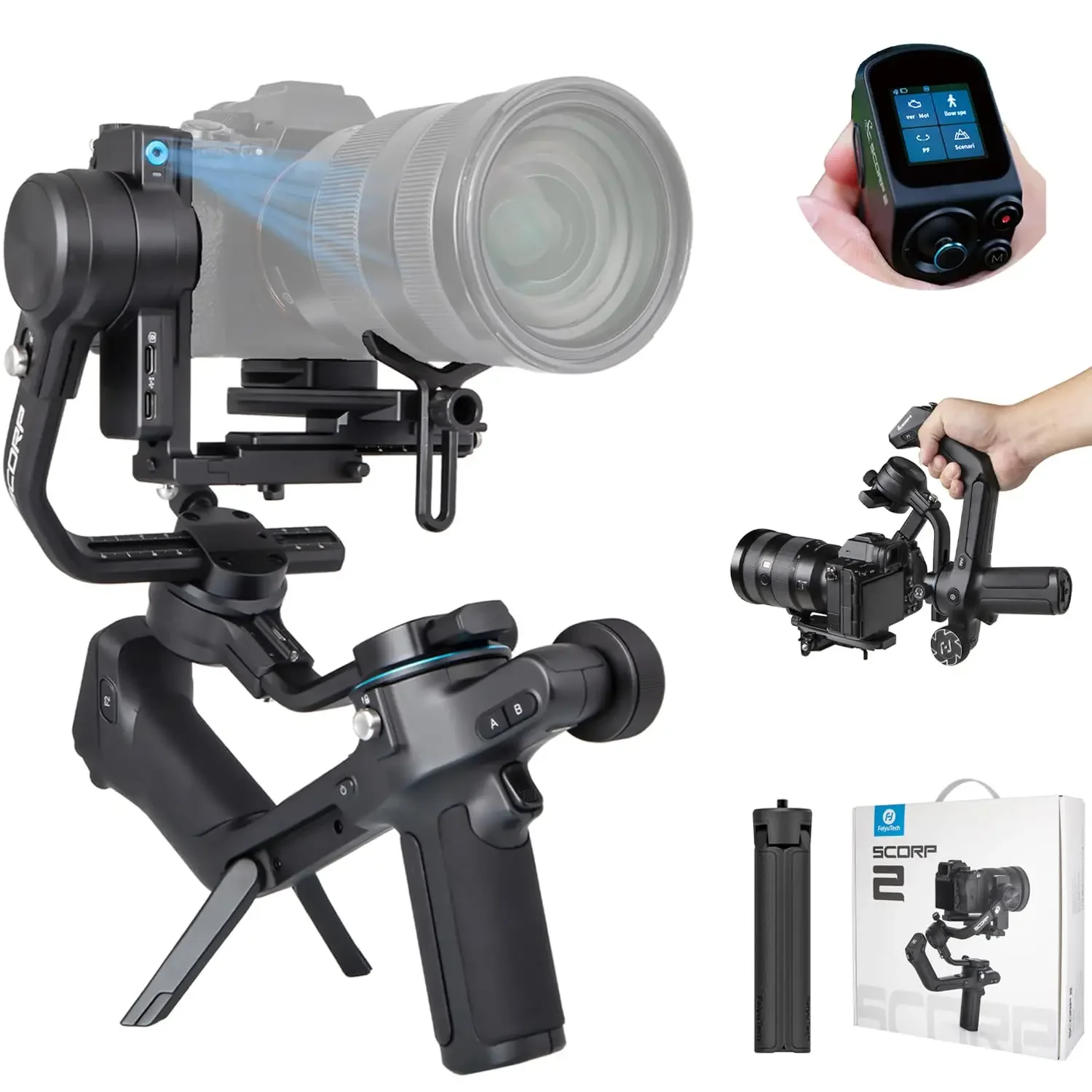 Feiyutech-Stabilisateur de caméra sans miroir Scorp 2 DSLR, capteur de suivi AI intégré, écran tactile 3 axes, prise de vue verticale, cardan