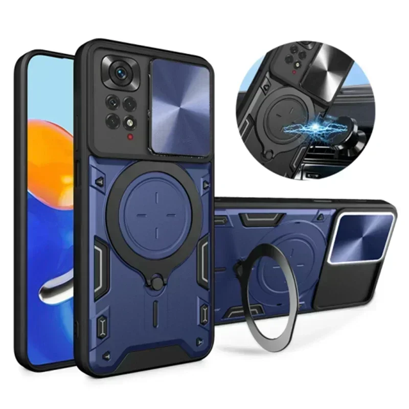 Per Redmi Note11 2022 Custodia Armatura Anello di Metallo Diapositiva Fotocamera Proteggi Funda Per Xiaomi Redmi Note 11 Pro 11S 11E Pro 5G Della Copertura Posteriore