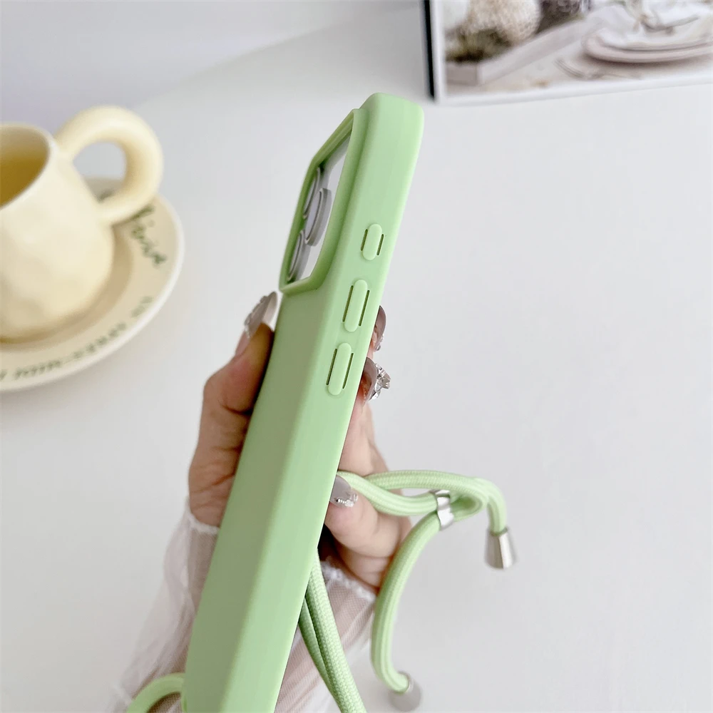 Crossbody-Lanyard-Kordel Flüssig-Silikon Weiche Handyhülle für Apple iPhone 18 17 16 15 14 Plus 13 Pro Max Matt Strap Candy Cover – Detail 5