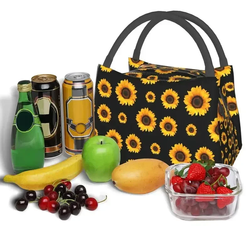 Sunflower Pattern Insulated Lunch Bag for School Office Flower Floral Waterproof Thermal Cooler Lunch Box Women