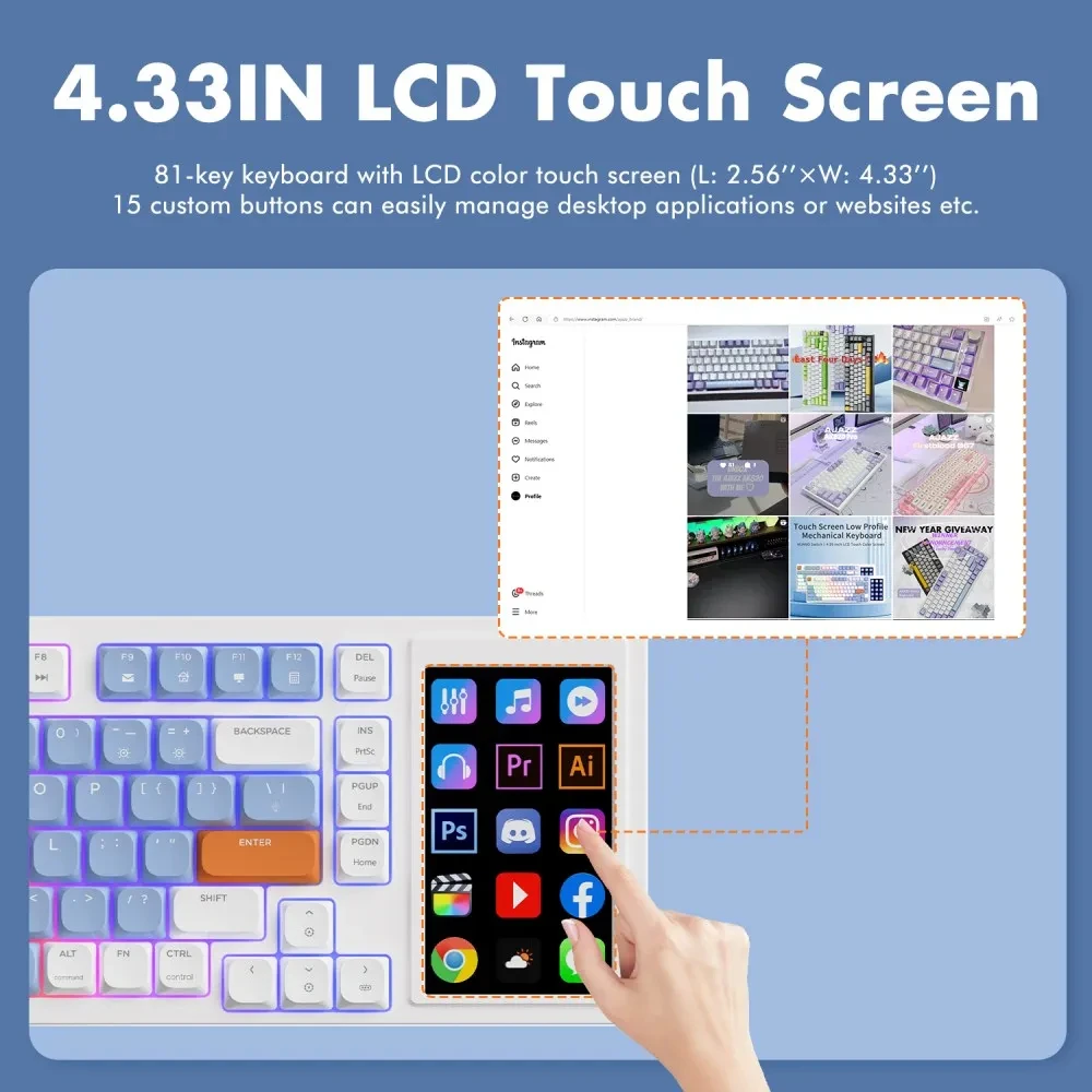 Imagem -04 - Ajazz-wired Teclado Mecânico Rgb Light 81 Key Touch Screen Programação Visual Custom Driver Game Periféricos de Escritório Akp815