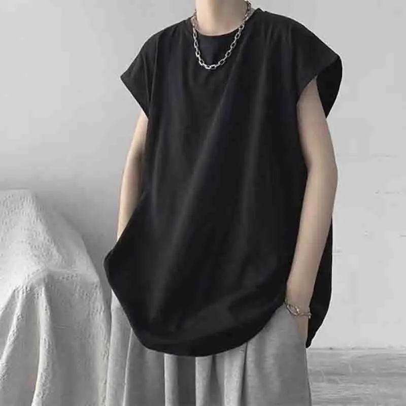 

Summer Loose O Neck Short Sleeve Men T Shirt Fashion Simple Casual Sleeveless Vest Sports Basketball Clothing Harajuku Oversized