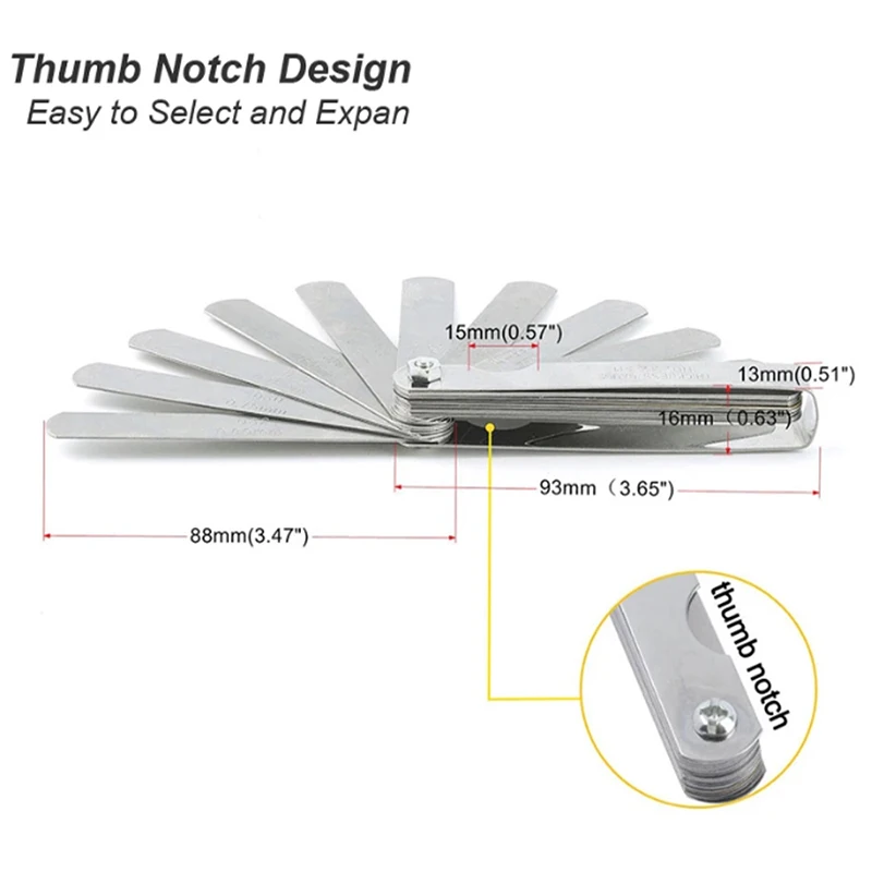 32 Blades Metric Thickness Feeler Gauge Set Tappet With Brass Gap Measure Tool Range 0.04mm 0.88mm Valve Motorcycle Measurement