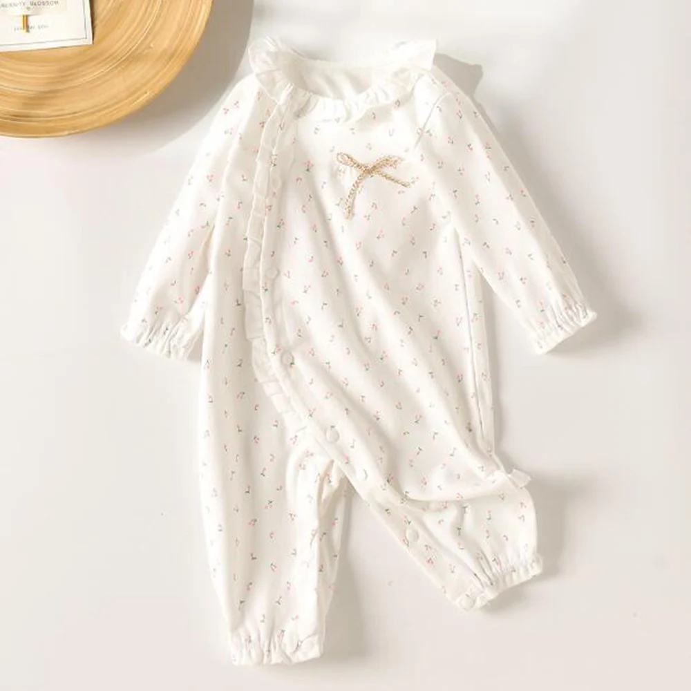 Baby Girl Christmas Romper Long Sleeve Floral Animal Print Baby Jumpsuits Spring Autumn Princess Infant Onesies Birthday Clothes