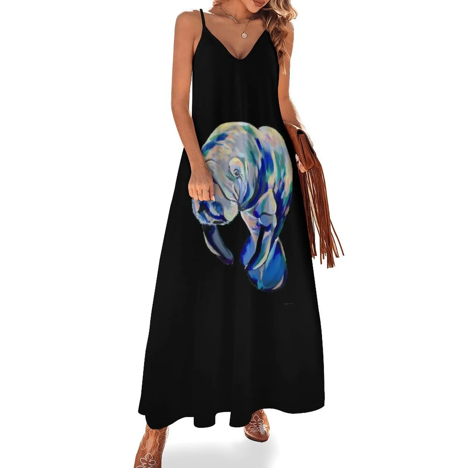 

Manatee Painting - Gift For Manatee Lovers - Manatee Gift Sleeveless Dress Woman clothing birthday dress for women women dresses