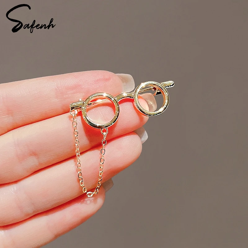 Fashion Creative Glasses Frame Metal Brooches Sunglasses Tassel Chain Lapel Pin Cartoon Backpack Clothes Badges Corsage Jewelry