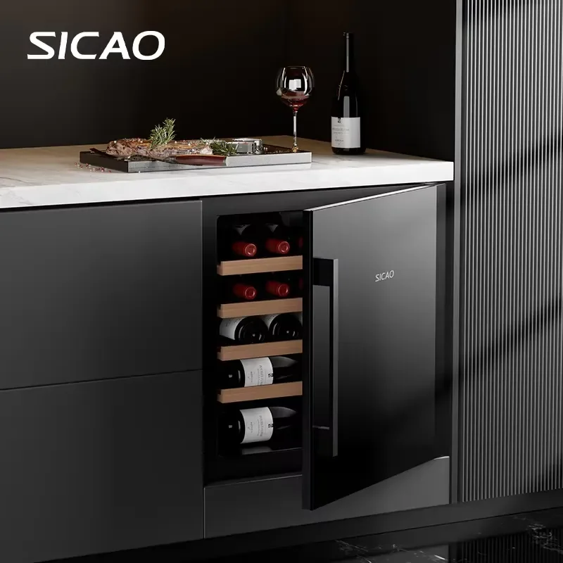 Mini Wine Fridge Compressor Cooling Mirror Glass Door Small Wine Cooler Built In Refrigerator For Home Hotel Bar Commercial