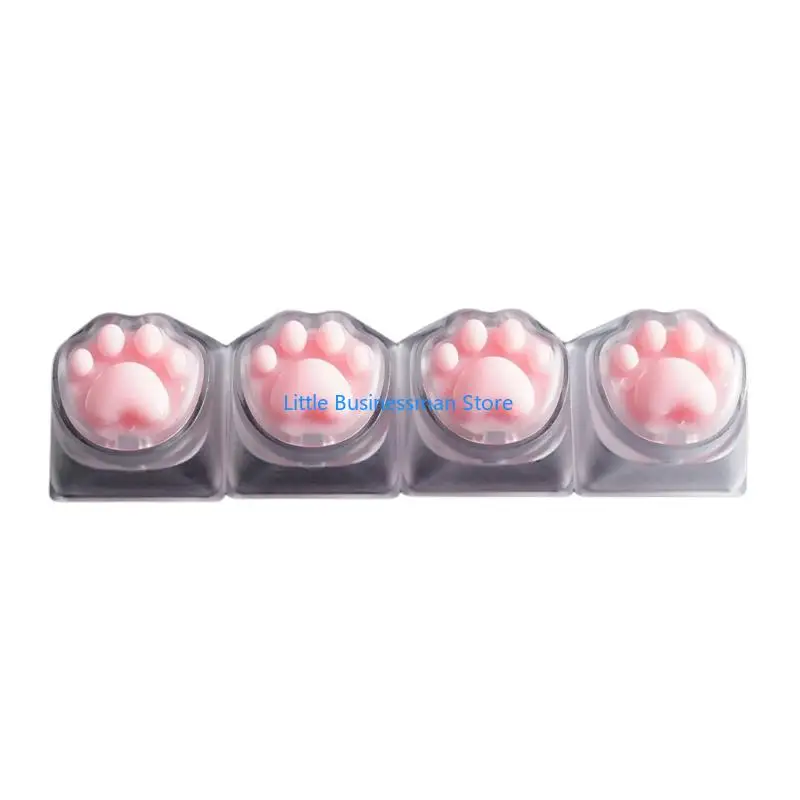 Dekoratives Tastaturtasten-Set, 4-teilig, durchsichtiger Tastenkappen-Stil mit Katzenpfoten-Aufdruck, für tägliche Tippbereiche – Detail 5