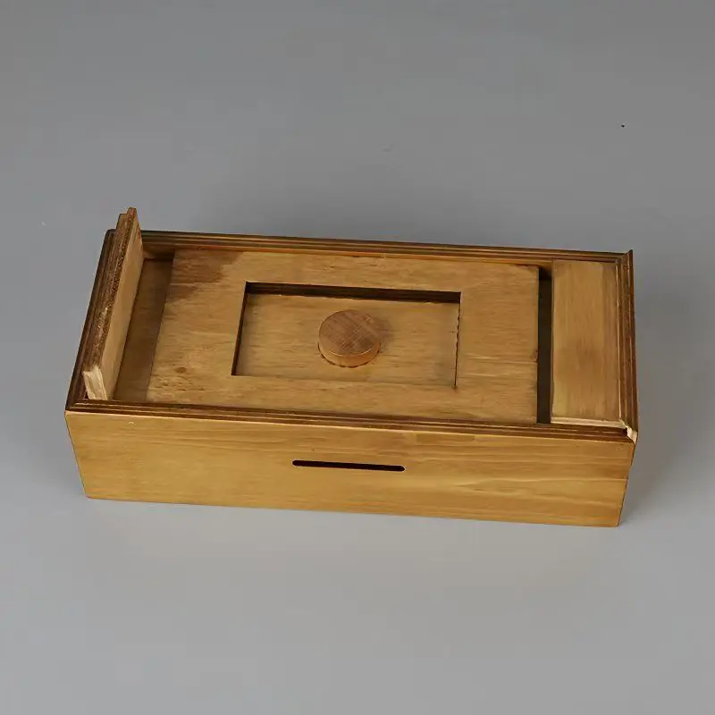 Vintage LuBan Storage Concealed Box Secret Compartment Cabinet Hidden Mechanism Wooden Mechanical Case