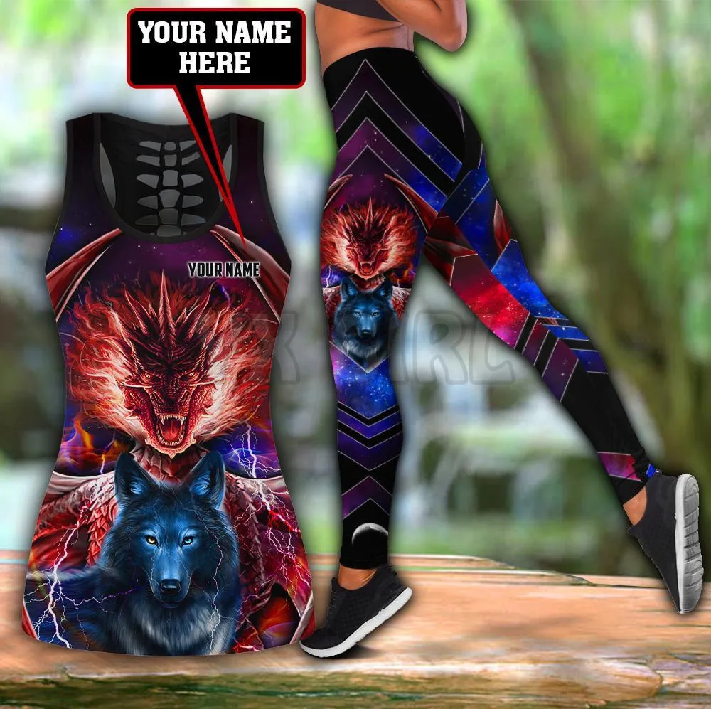 Dragon Red And Blue Custom You Name Combo  3D Printed Tank Top+Legging Combo Outfit Yoga Fitness Legging Women