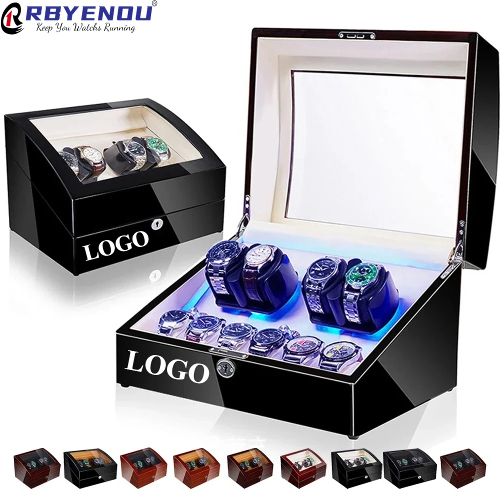 

Custom Logo Wooden Automatic Rotation Upper Linked List Box Electric Motor Tramegger Elastic Table Pillow Rotation Watch Winder
