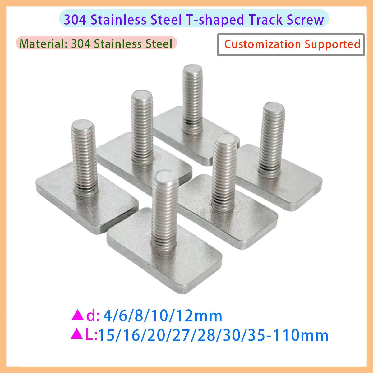 M6 M8 M10 M12 304 Stainless Steel T-shaped Groove Guide Rail Groove Rectangular Hammer Bolt Screw Hardware Tool Accessories