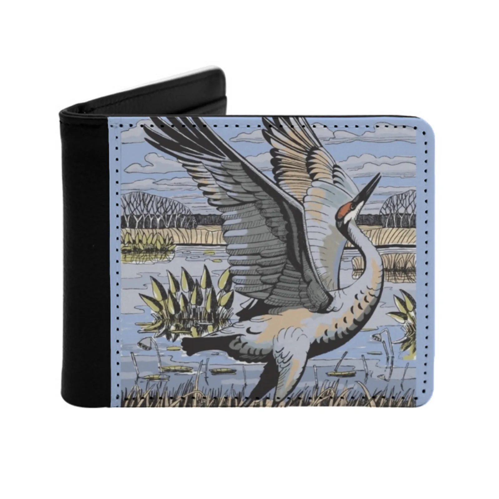 

Sandhilll Crane At Payne's Prairie Color Персонализированный мужской кожаный кошелек Сумка для кредитных карт Кошелек Sandhill Crane Water Birds