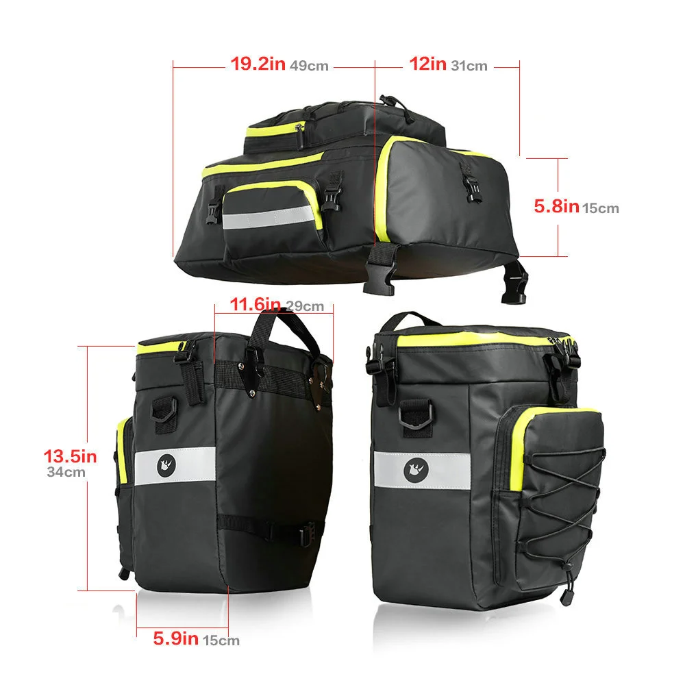 RHINOWALK MTB Bicycle Carrier Bag Rear Rack Bike Trunk Bag Luggage Pannier 3 in 1 Cycling Double Side Back Seat Bags