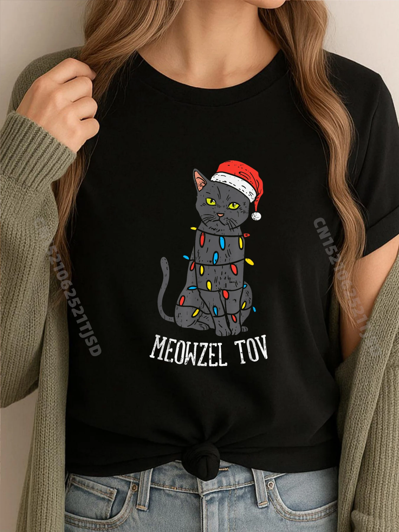

Meowzel товары Ханука, черный кот, рождественские огни, мужская одежда для домашних животных, женская дышащая футболка больших размеров, потертая футболка в стиле ретро, корейская
