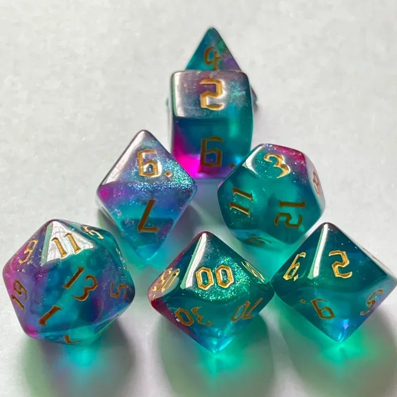 7 Uds. De nuevos dados de colores dobles, Kit de dados digitales poliédricos con fuente dorada para TRPG RPG D20 D12 D10 D8 D6 D4, juego de mesa