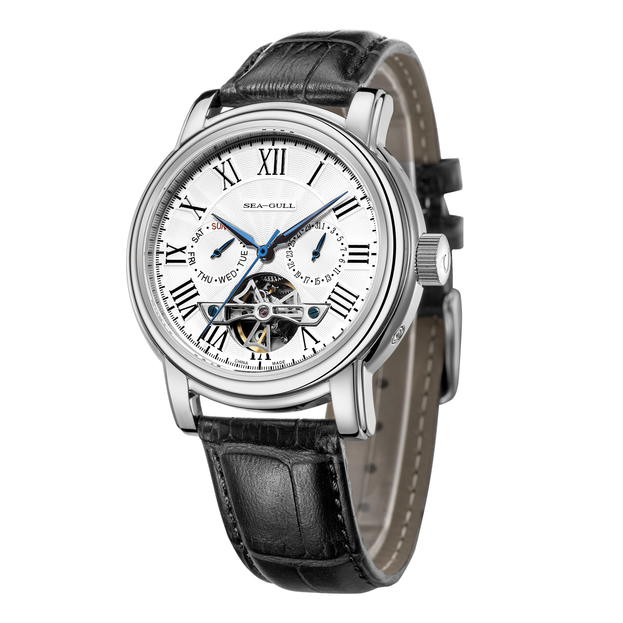 

Seagull Double Calendar Automatic Mechanical Watch 316L Stainless Steel Hollow Flywheel Men's Watch Business Wristwatch D819.624