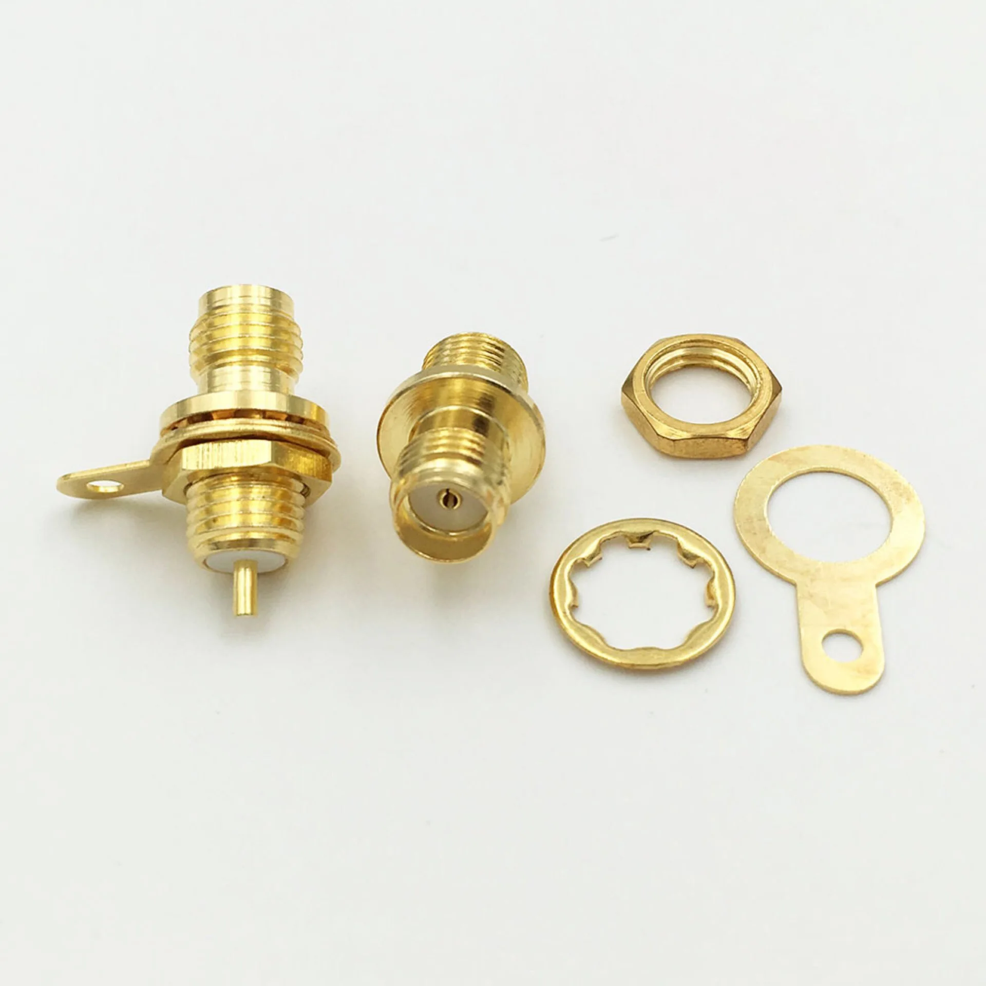 100Pcs New Gold plated RF Adapter Connector SMA Female Panel Mount With Nut Bulkhead Handle Solder 50Ohm SMA-50KY