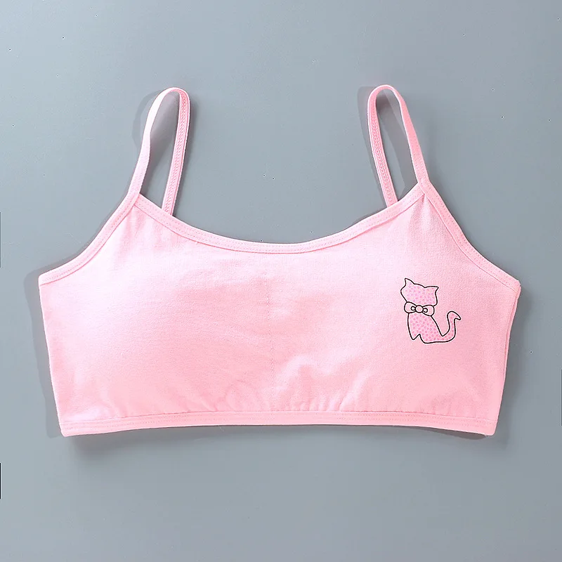 1PC Cotton Teenage Girls Training Bras Adolescente Girl\'s Cartoon Cat Bra Children Underwears Push Up Teens Bras With Chest Pad