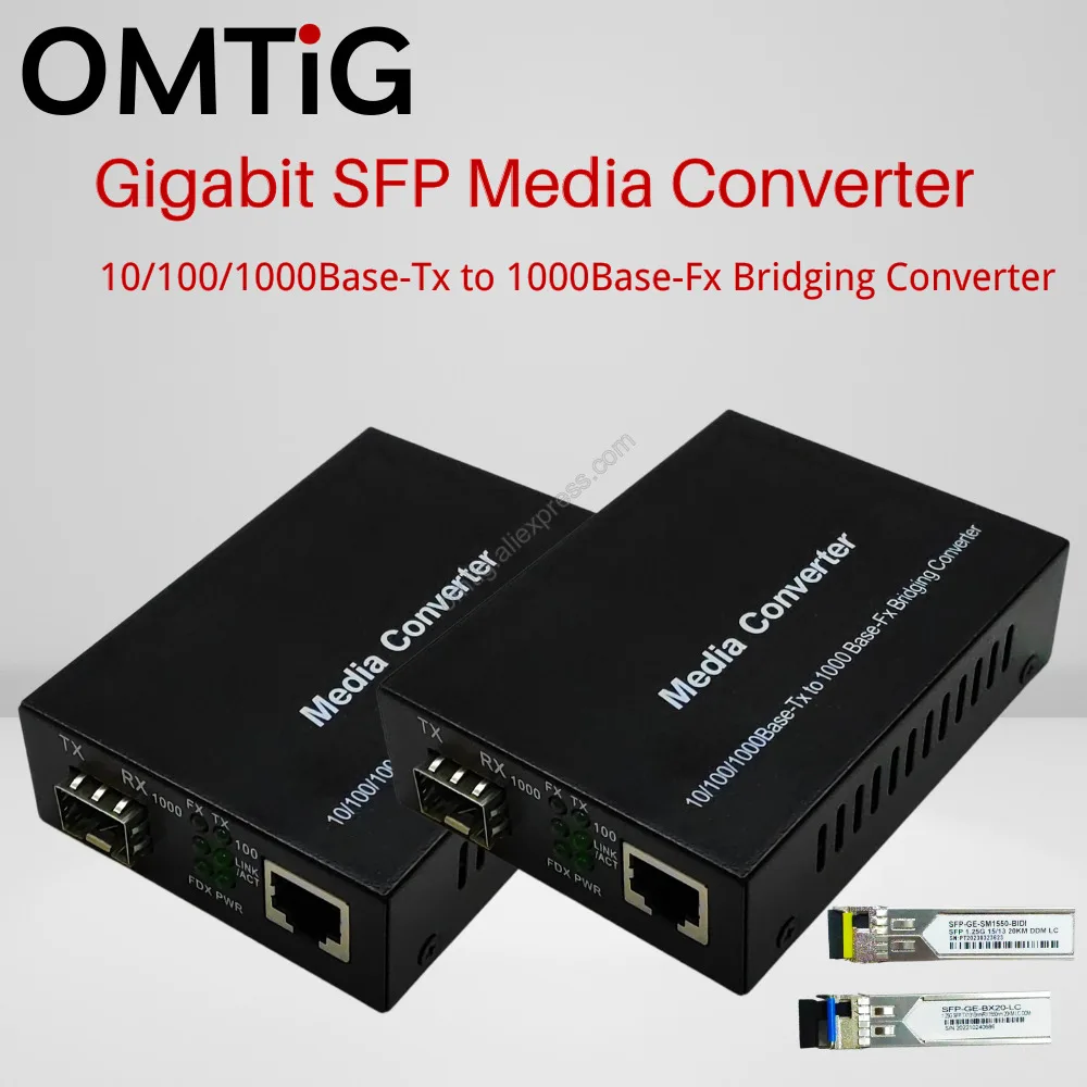 

1Pair SFP Gigabit Media Converter With 20KM LC Module 1000Mbps Fast Ethernet RJ45 To Fiber Optic 1sfp 1E Switch 1 Port LC