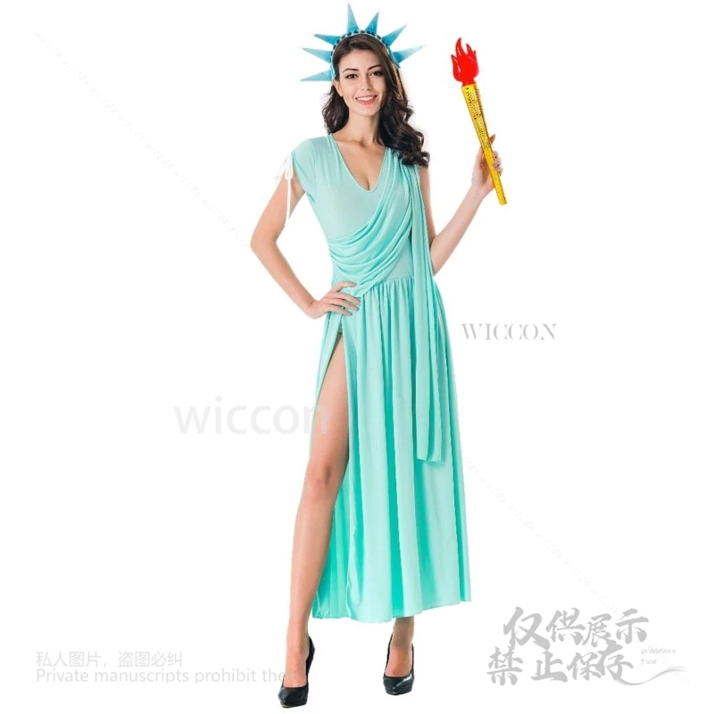 코스프레 할로윈 동상 그리스 자유 가운 코스프레 성장 토치 카니발 파티 멋진 드레스 의상 성인 레이디 걸스 키즈