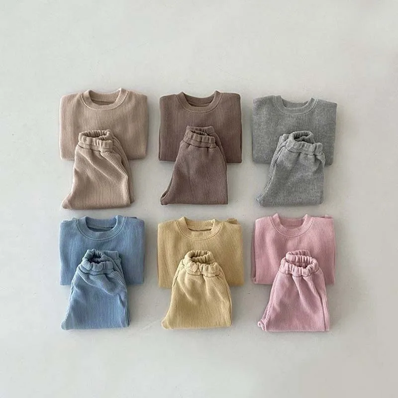 

6 Colors 2024 Spring Autumn Baby's Sets Solid Color Soft Cotton Newborn Baby Clothes Set Boy Clothes Sweater Pant 2Pcs Set