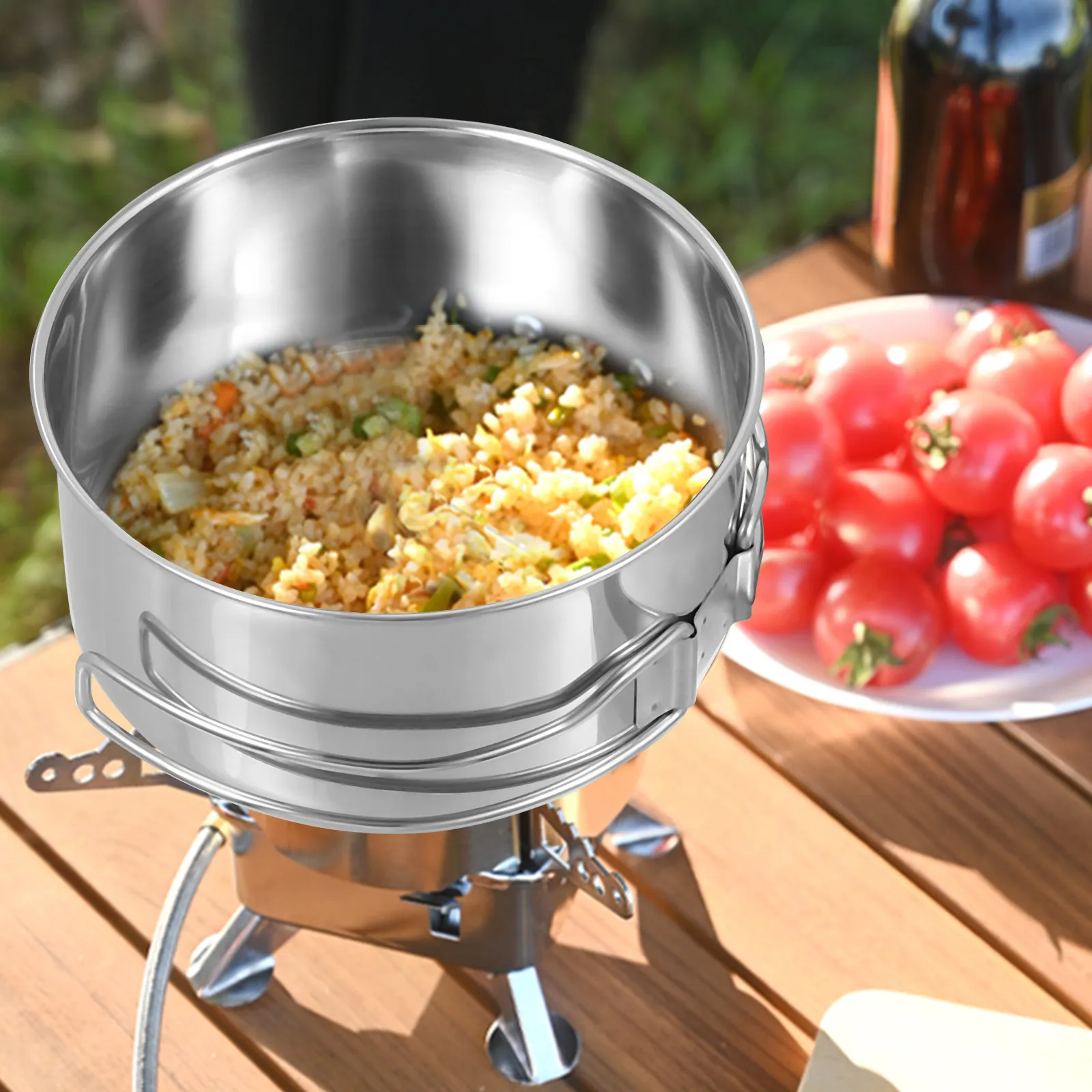 4Pcs Stainless Steel Camping Cookware Set Stackable Non-Stick Pot Pan Set for Outdoor Camping Picnic Hiking