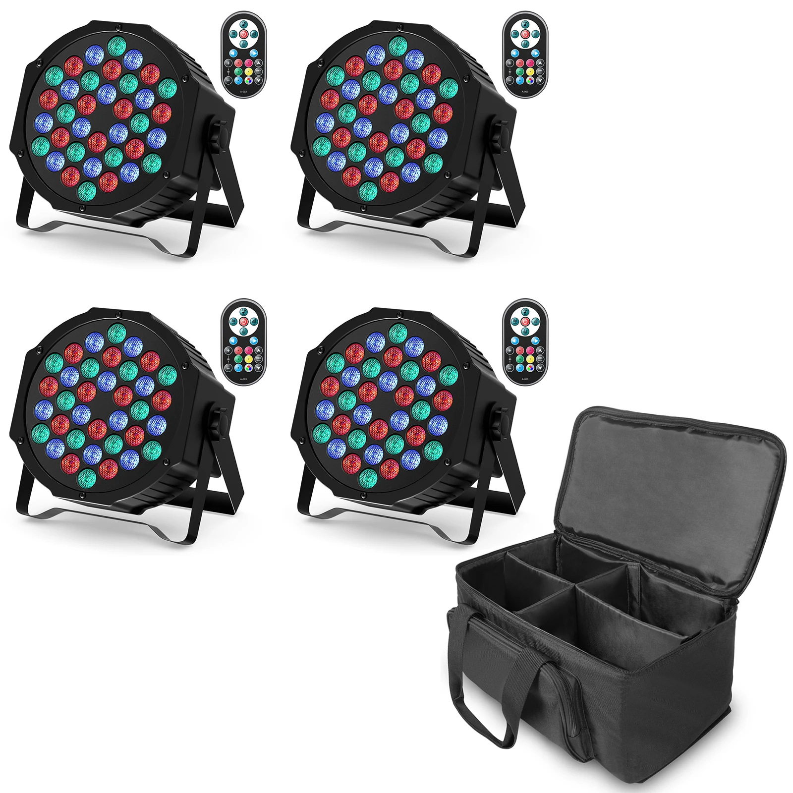 Datewink 4PCS Flat Par Lights With Bag 36LEDs RGB Stage Lighting Effect DMX512 For DJ Disco Karaoke Wedding Party Club Christmas