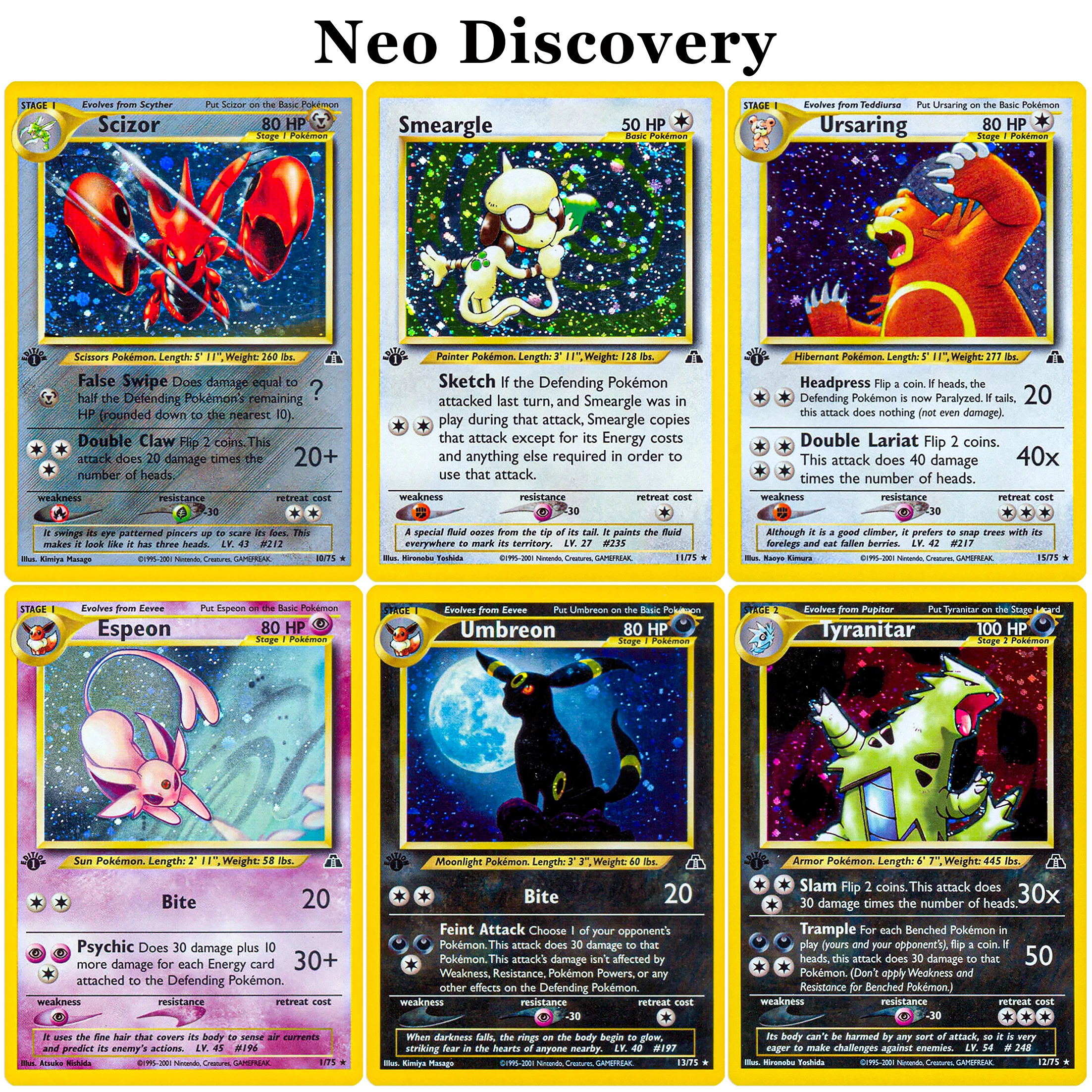 proxy-14pcs-pkm-neo-discovery-foil-cards-forretress-tyranitar-ursaring-wobbuffet-classic-pokemon-collection-battle-game-card