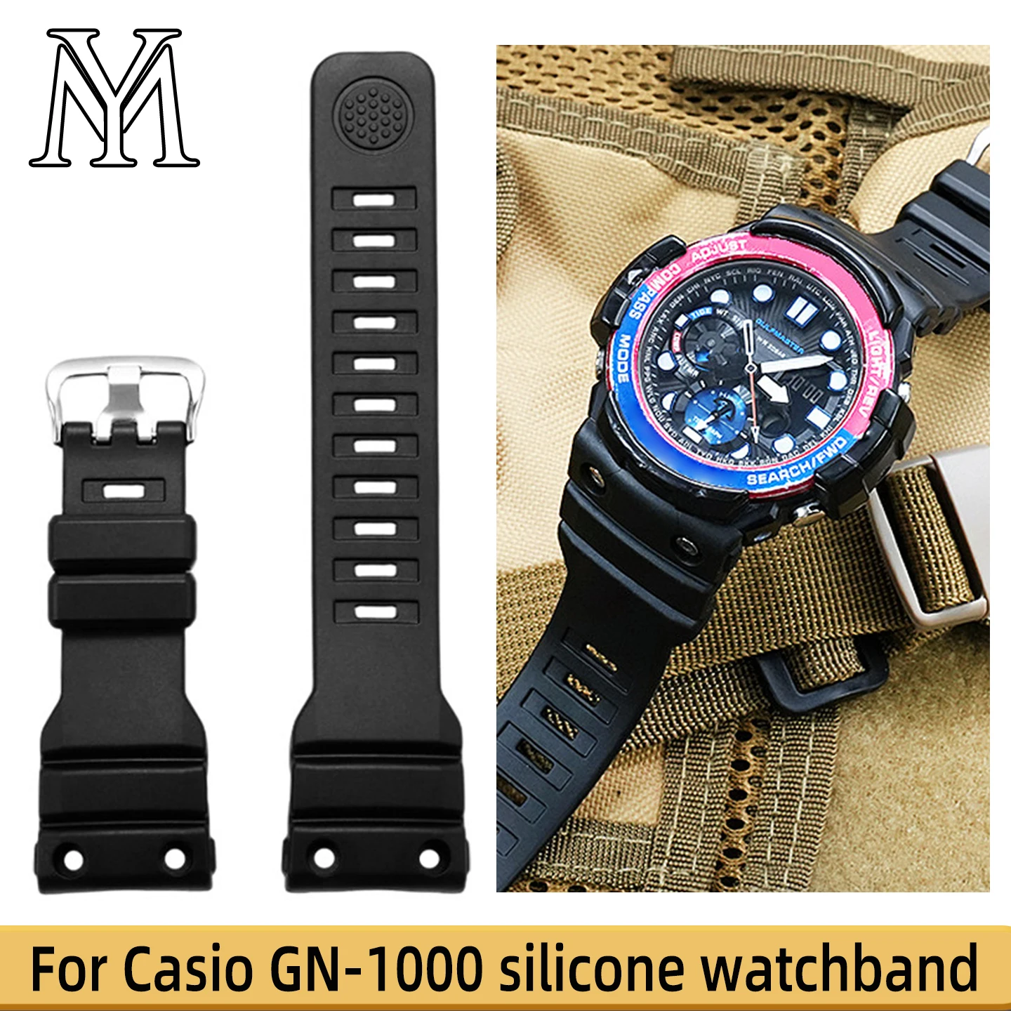 For Casio GN-1000 resin watchband, gn-1000 waterproof silicone bracelet, dedicated interface men's watch accessories + tools